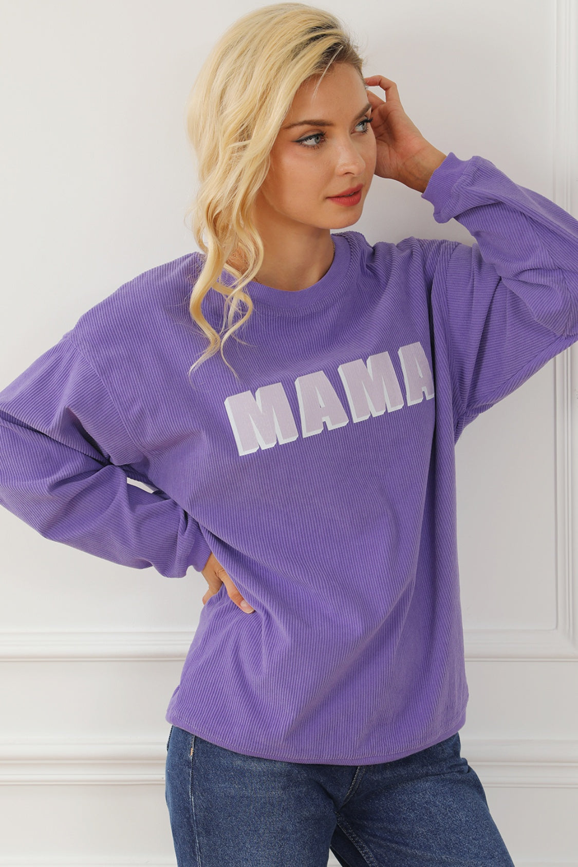 MAMA Round Neck Drop Shoulder Sweatshirt-Jewearrings