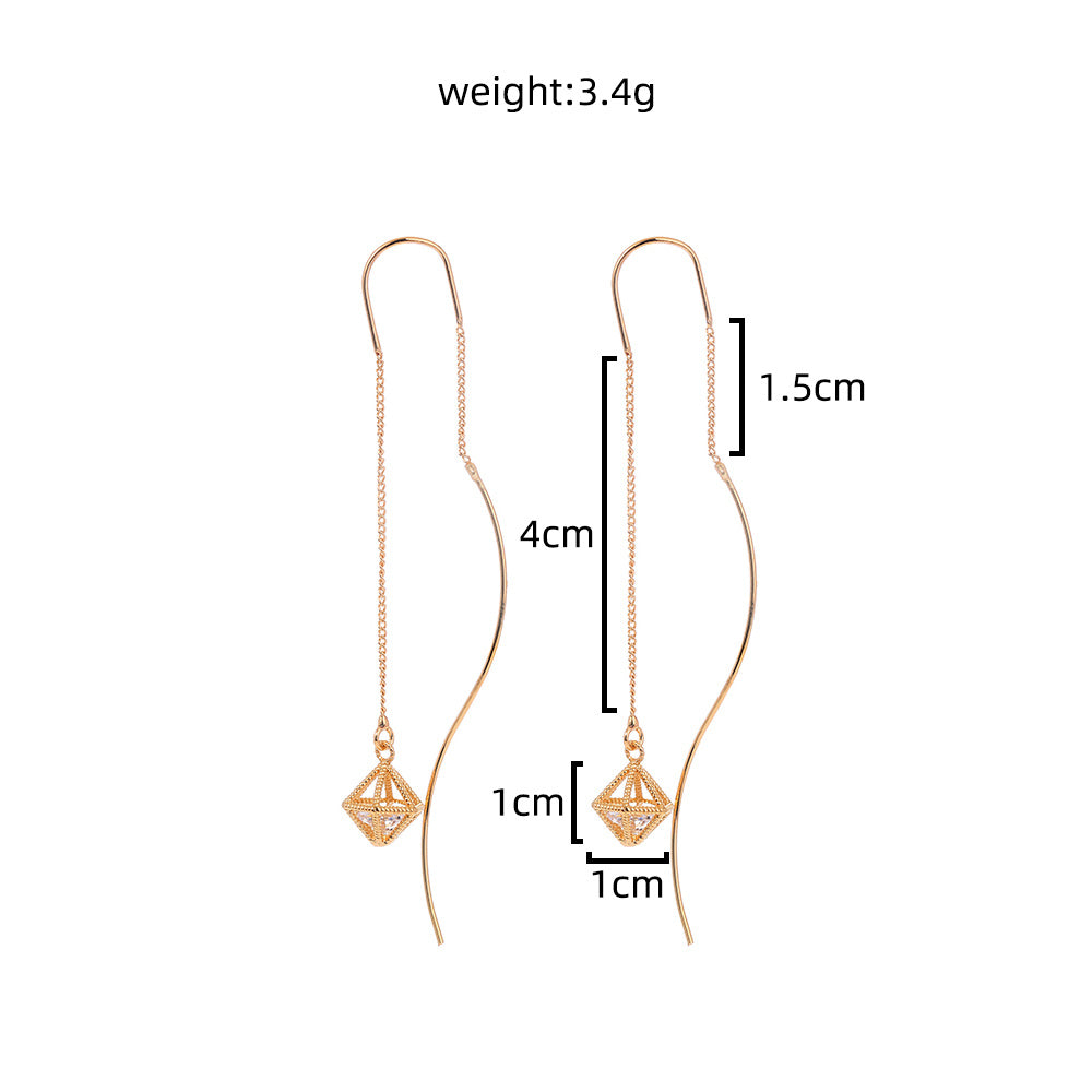 Gold Bronze Cutout Zircon Tassel Earrings-Jewearrings