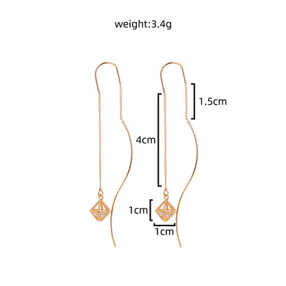 Gold Bronze Cutout Zircon Tassel Earrings-Jewearrings