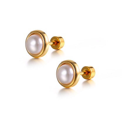 Ladies Simple Retro Small Pearl Earrings-Jewearrings