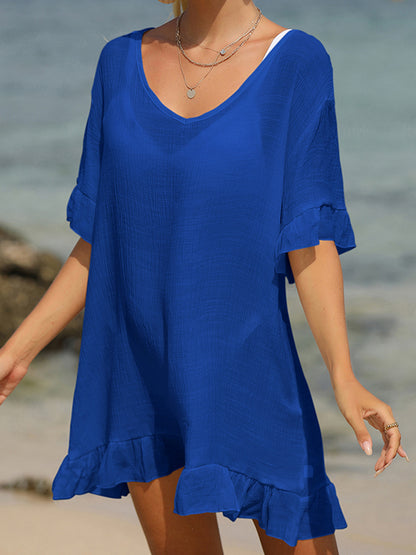 Tied Ruffled Half Sleeve Cover-Up-Jewearrings