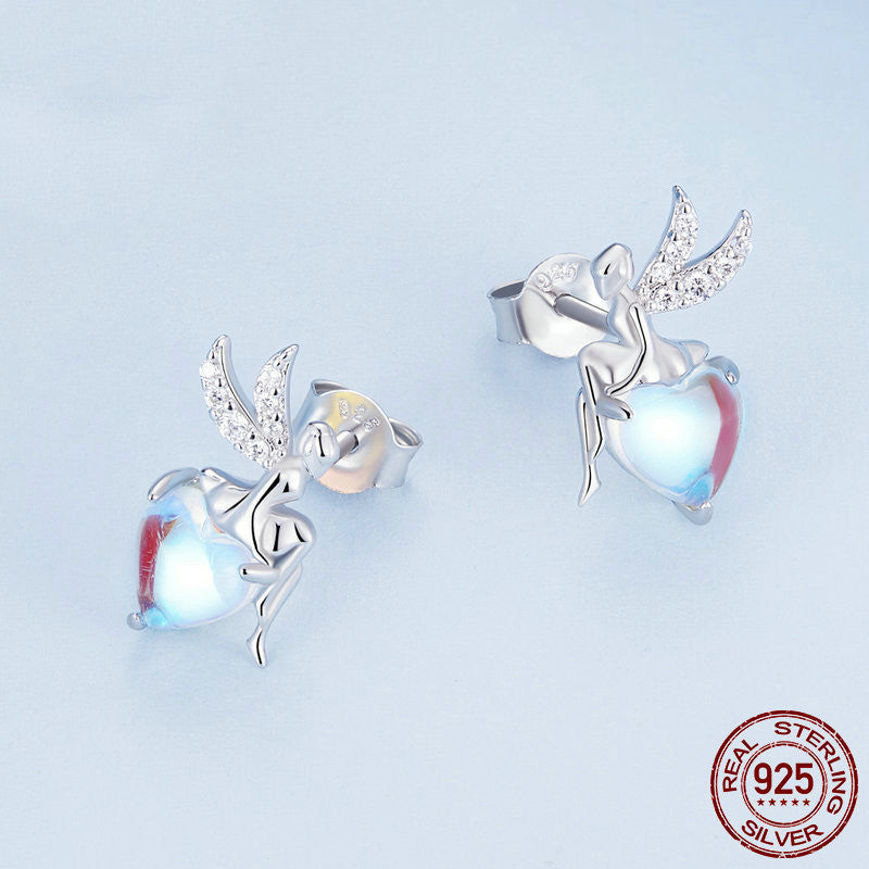 Sterling Silver Elf Love Heart Stud Earrings Ornament-Jewearrings