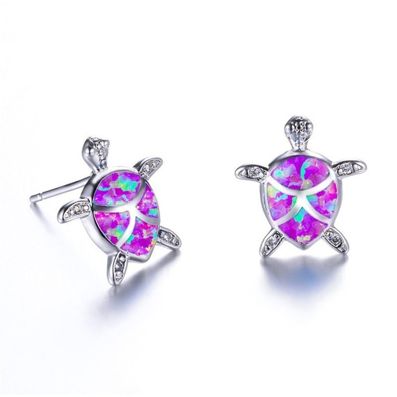 Opal Turtle Stud Earrings Opal European And American Earrings-Jewearrings