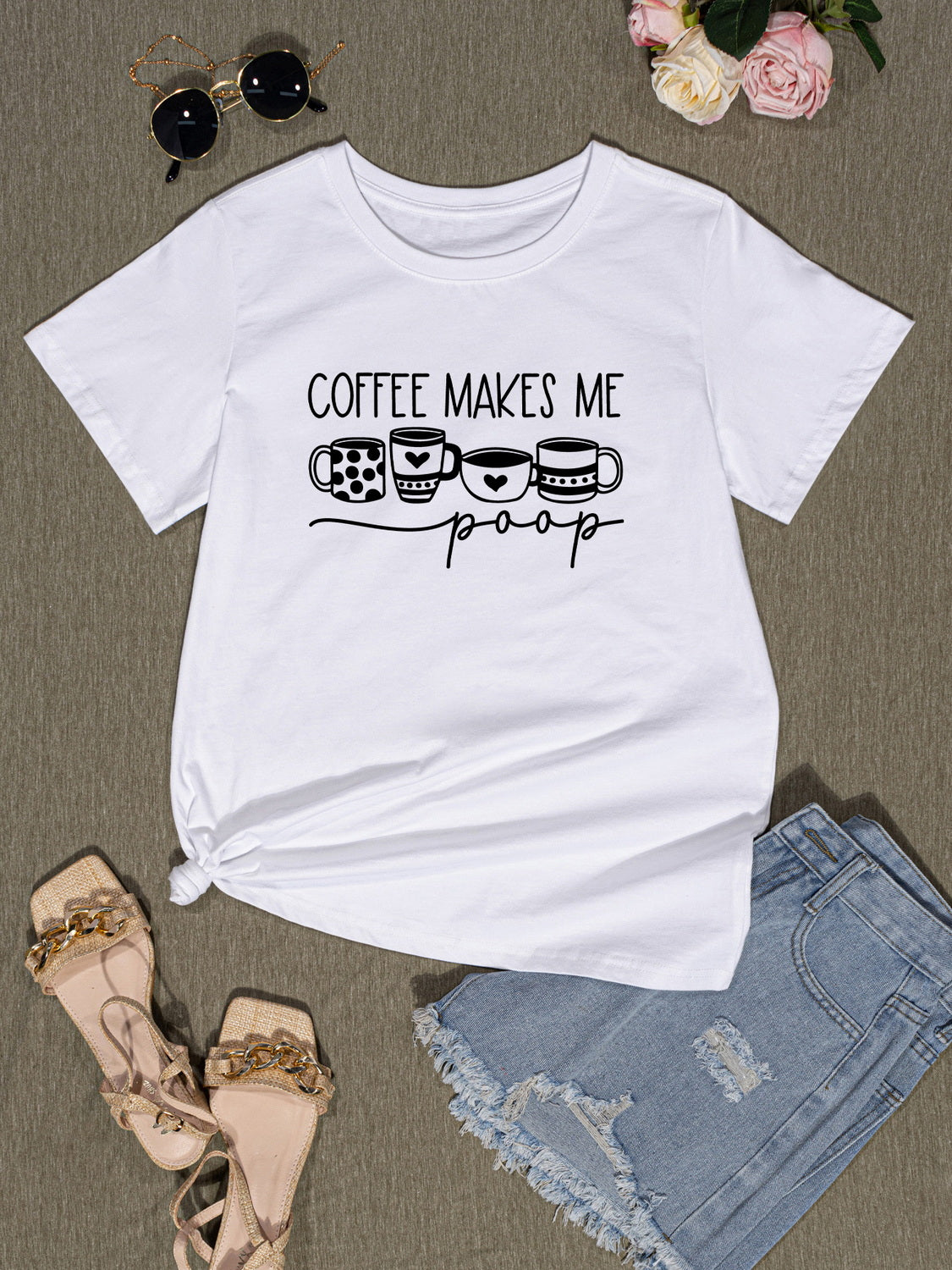 COFFEE MAKES ME Round Neck T-Shirt-Jewearrings