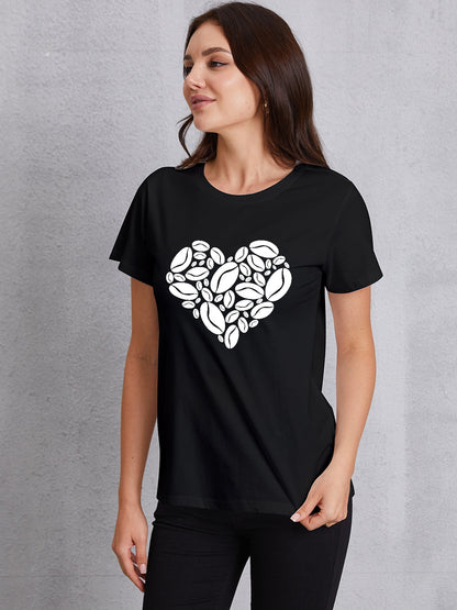 Heart Round Neck Short Sleeve T-Shirt-Jewearrings