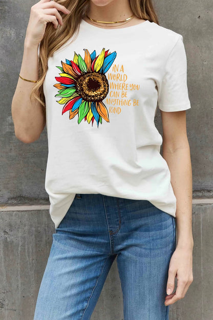 Simply Love Full Size Flower Slogan Graphic Cotton Tee-Jewearrings