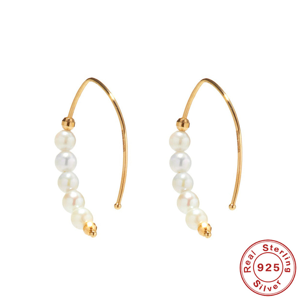 S925 Sterling Silver Personality Geometry Pearl Earrings Daily Match Fashion Ins Style-Jewearrings