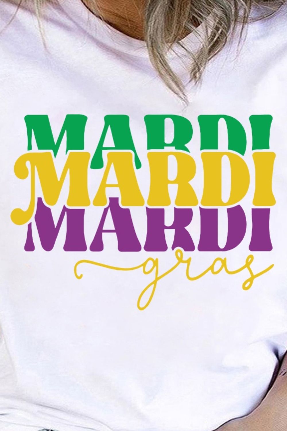 Plus Size MARDI GRAS Round Neck T-Shirt-Jewearrings