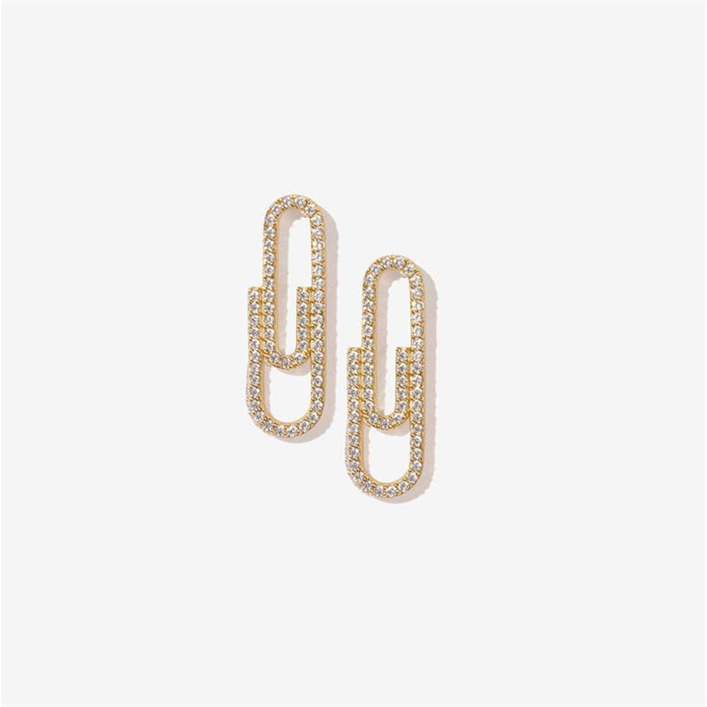 Mini Paperclip Stud Earrings With Diamonds-Jewearrings