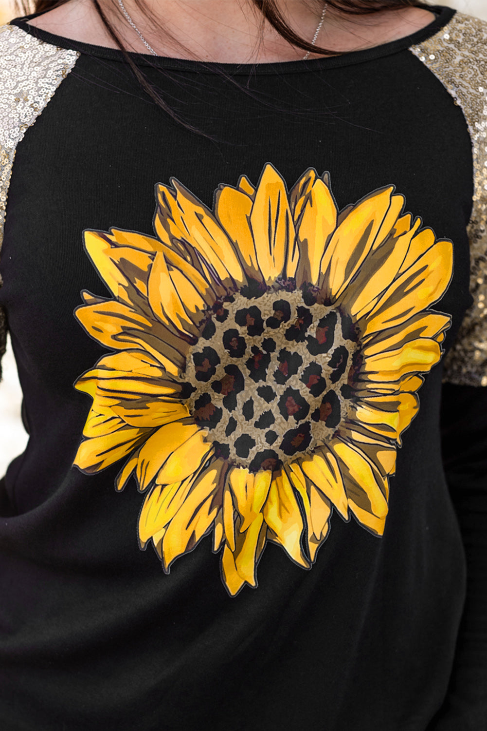 Sunflower Graphic Sequin T-Shirt-Jewearrings