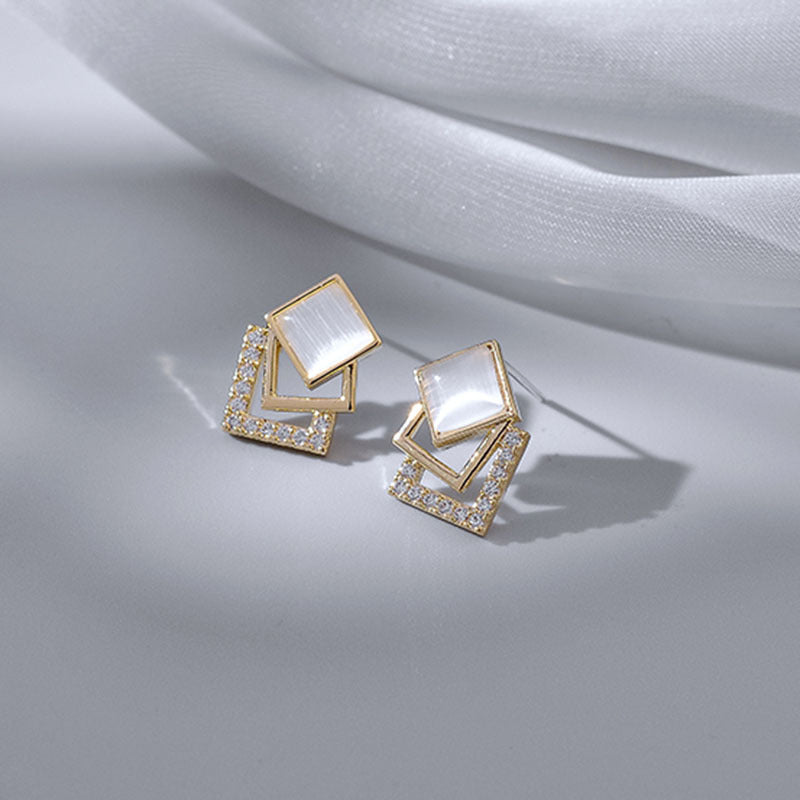 925 Silver Needle Opal Geometric Stud Earrings-Jewearrings