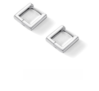 Sterling Silver Needle Geometric Square Ear Clip Earrings-Jewearrings