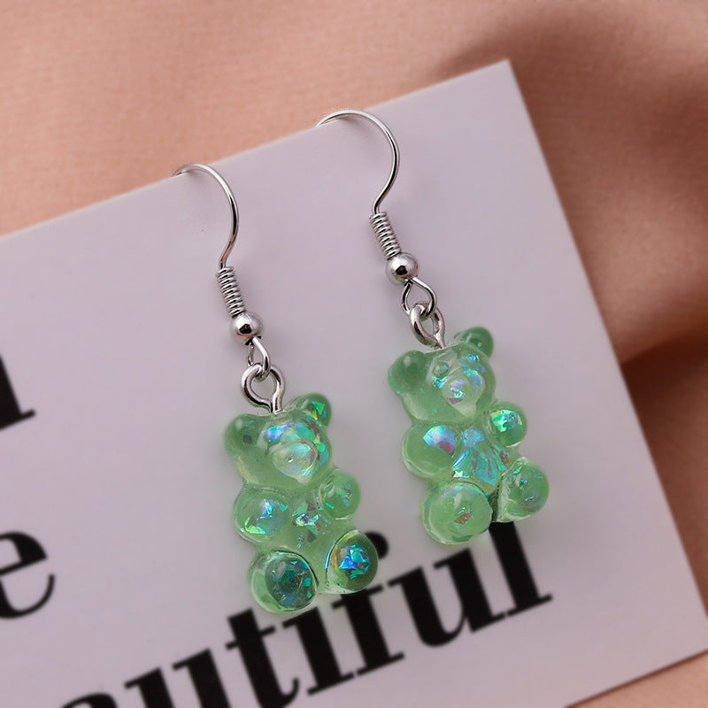 New Fashion Sequins Resin Gummy Bear Dangle Earrings For Women-Jewearrings