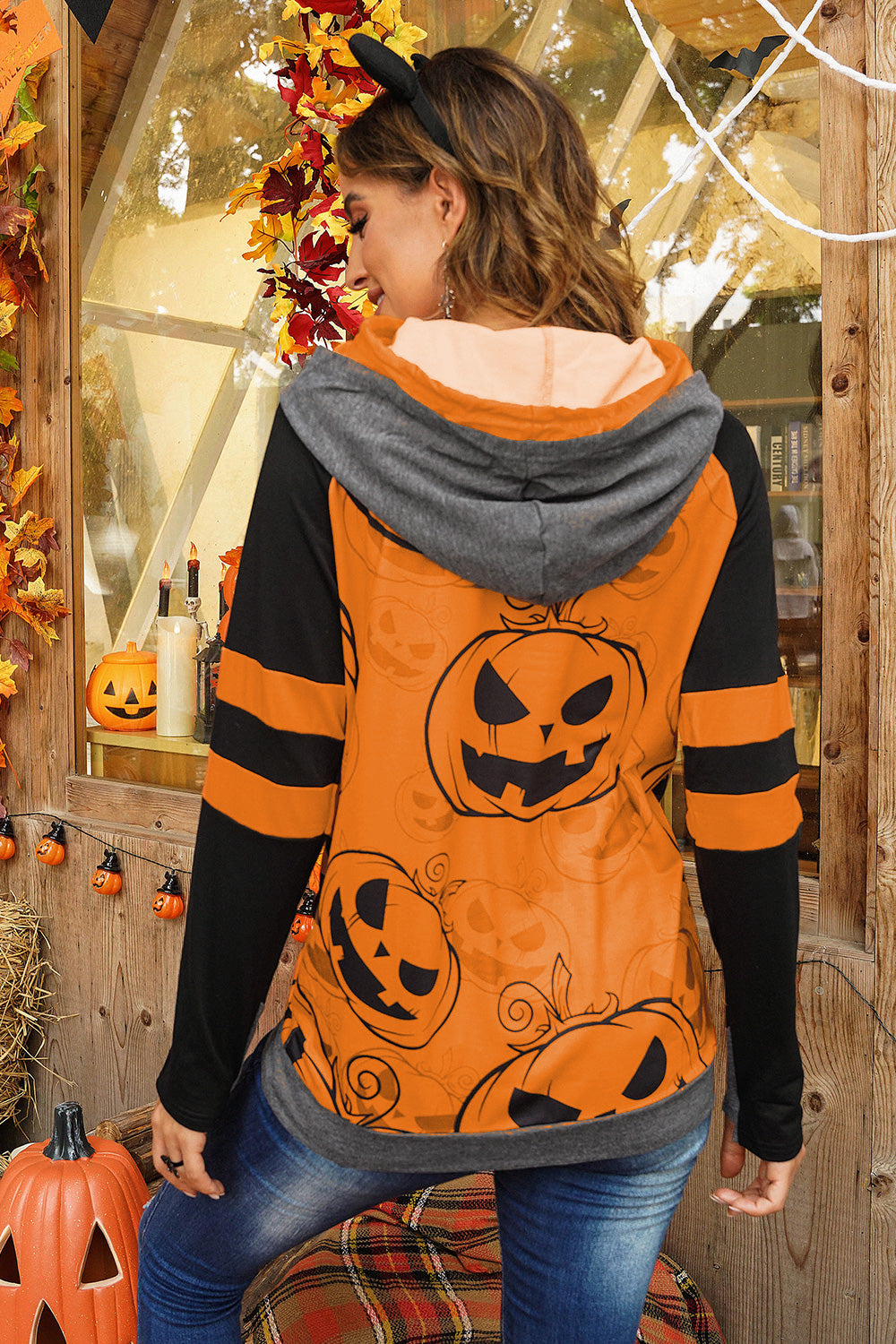 Jack-O'-Lantern Graphic Hoodie-Jewearrings