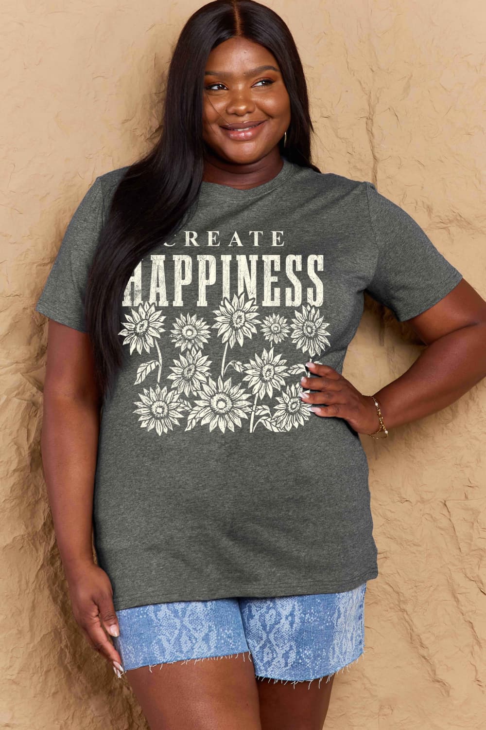 Simply Love Full Size CREATE HAPPINESS Graphic Cotton T-Shirt-Jewearrings