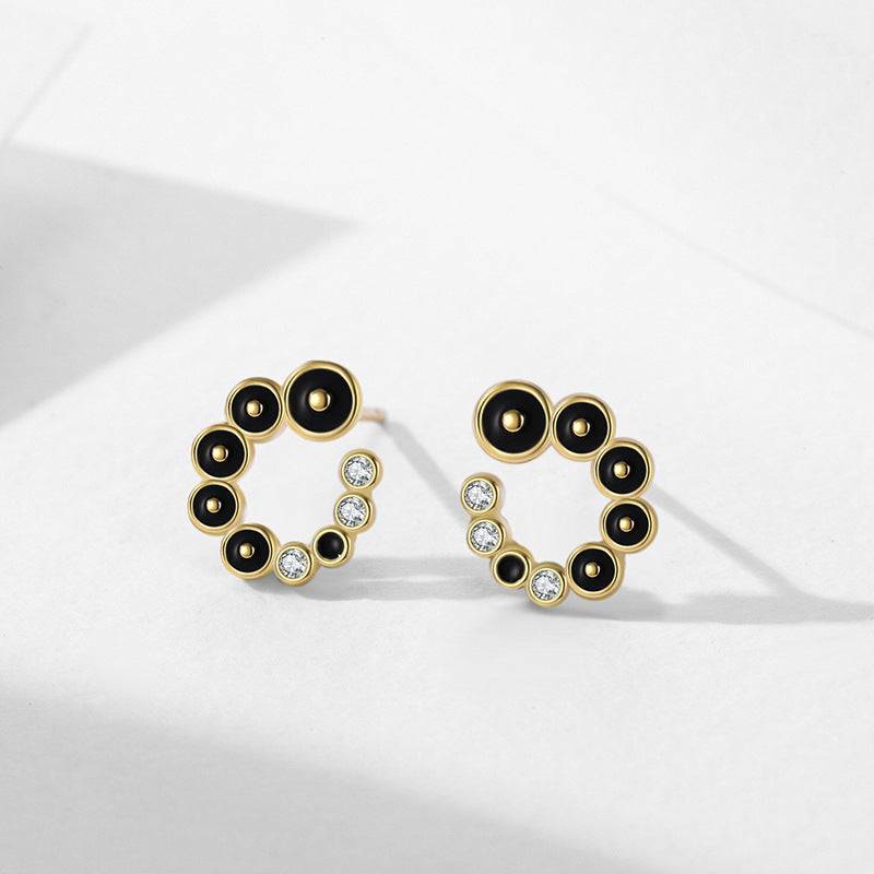 S925 Silver Black Round Micro Zircon-encrusted Stud Earrings-Jewearrings