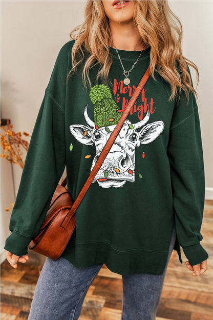 Bull Graphic Round Neck Long Sleeve Sweatshirt-Jewearrings