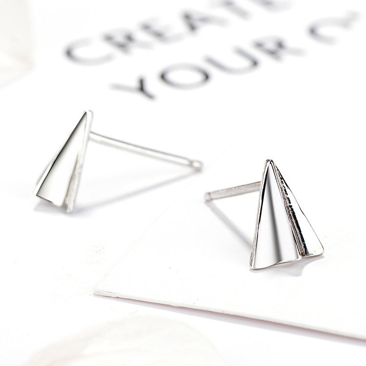 Women's Sterling Silver Creative Simple Origami Airplane Shape Earrings-Jewearrings