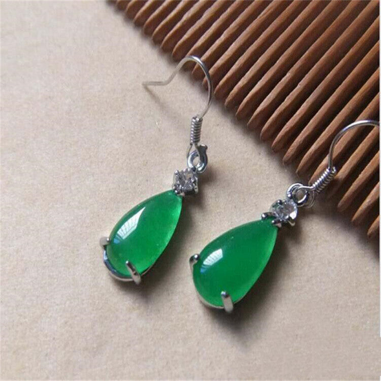 Malay Emerald Jade Water Drop Stud Earrings-Jewearrings