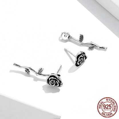 Vintage Rose Stud Elegant S925 Sterling Silver Earrings-Jewearrings