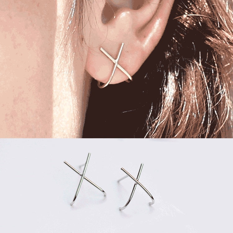 S925 Sterling Silver Simple Geometric Line X Stud Earrings-Jewearrings