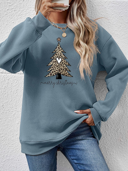 Christmas Tree Graphic Long Sleeve Sweatshirt-Jewearrings