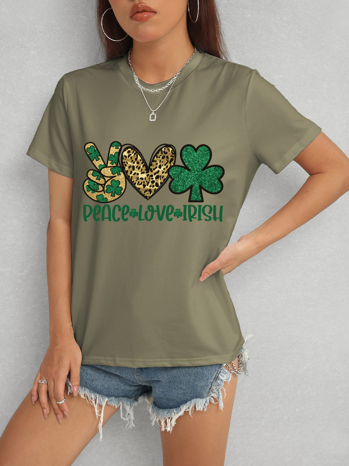 PEACE LOVE IRISH Round Neck Short Sleeve T-Shirt-Jewearrings