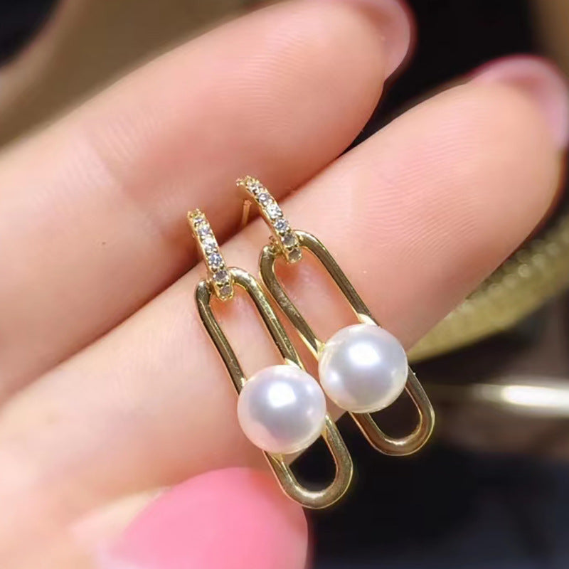 Women's Natural Freshwater Pearl Paper Clip Earrings-Jewearrings