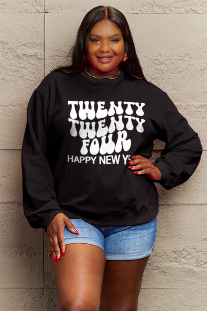 Simply Love Full Size TWENTY TWENTY FOUR HAPPY NEW YEAR Dropped Shoulder Sweatshirt-Jewearrings