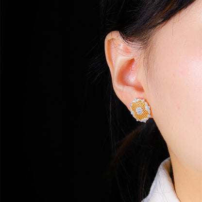 Light Luxury 925 Silver And Gold Honeycomb Snowflake Stud Earrings-Jewearrings