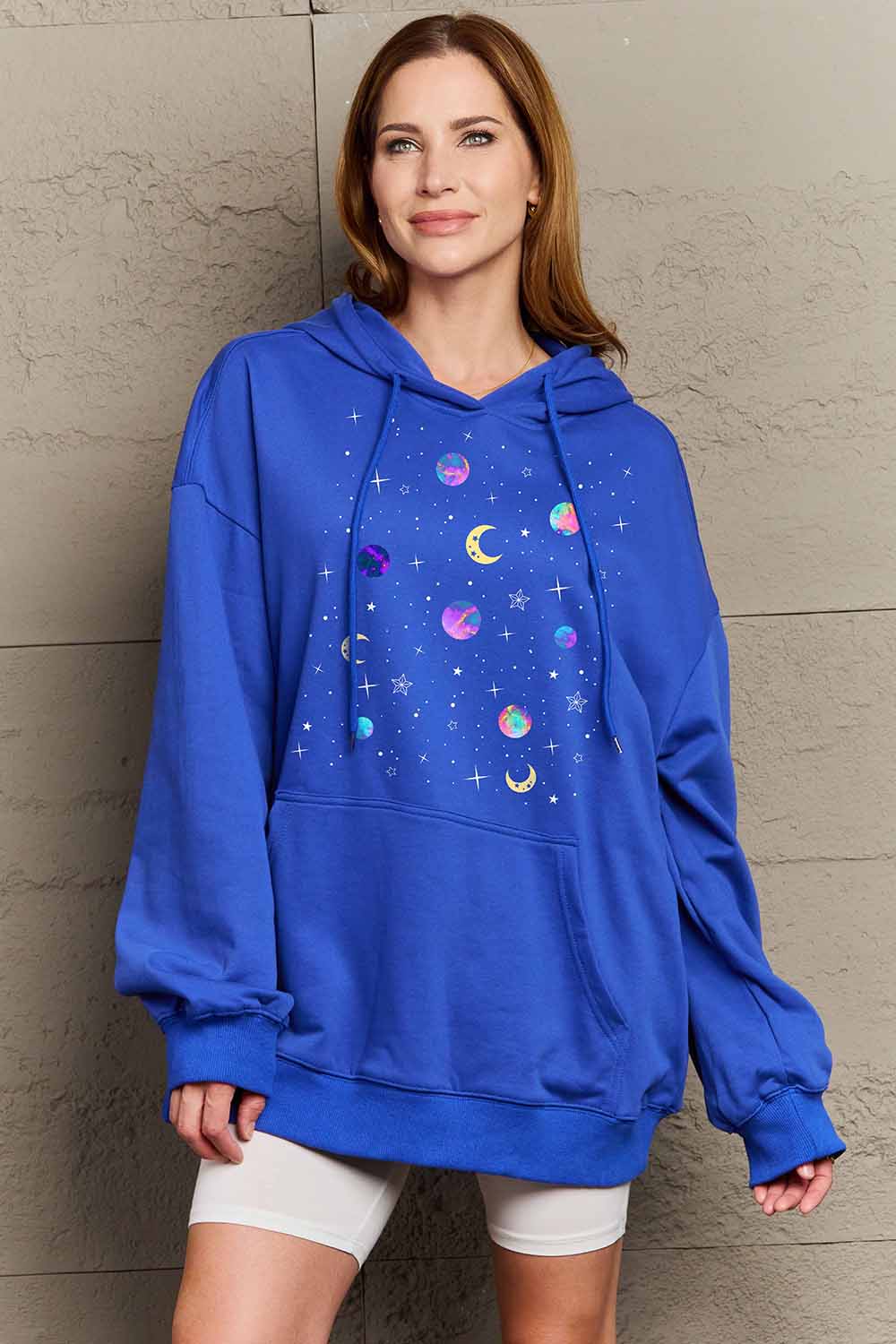 Simply Love Simply Love Full Size Dropped Shoulder Star & Moon Graphic Hoodie-Jewearrings