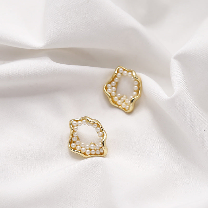 Irregular geometric broken pearl earrings-Jewearrings