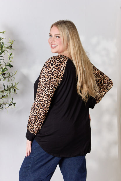 Celeste Full Size Leopard Round Neck Long Sleeve T-Shirt-Jewearrings