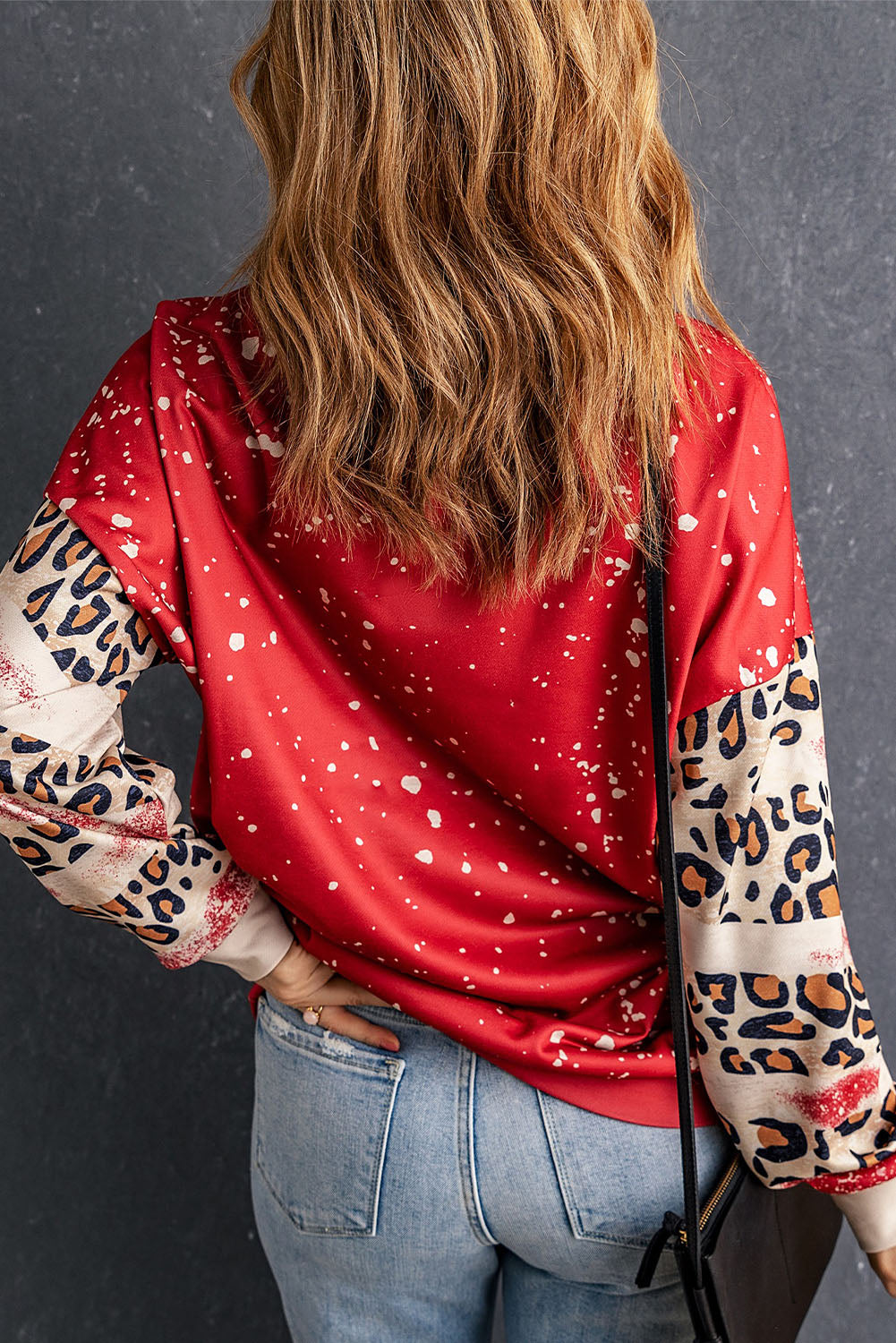 Leopard Round Neck Dropped Shoulder Sweatshirt-Jewearrings