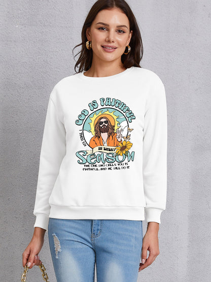 Graphic Round Neck Dropped Shoulder Sweatshirt-Jewearrings