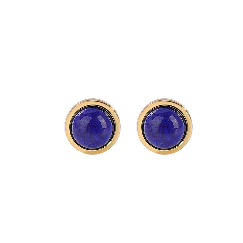 S925 Sterling Silver Gold-plated Lapis Ball Stud Earrings-Jewearrings