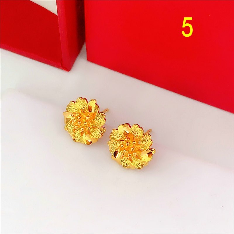 Variety Of Rose Flower Sand Gold Glossy Round Bead Earrings-Jewearrings