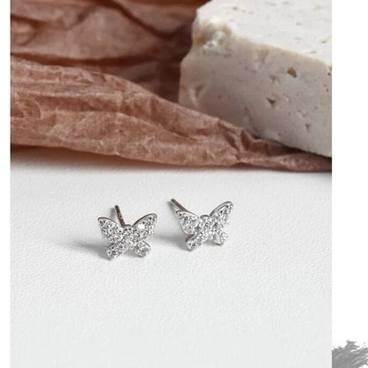 S925 Sterling Silver Butterfly Earrings Korean Edition-Jewearrings