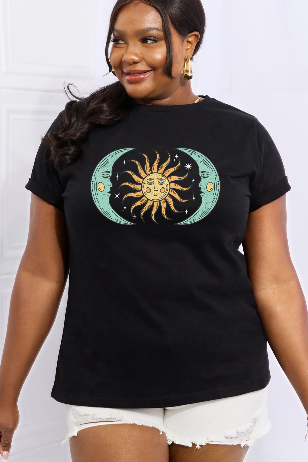 Simply Love Full Size Sun & Moon Graphic Cotton Tee-Jewearrings