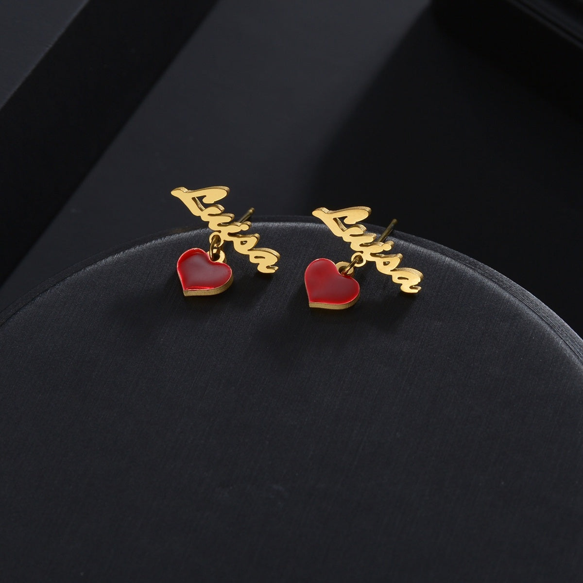 Stainless Steel Love Red Oil Drip Stud Earrings Female Personality-Jewearrings