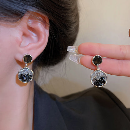 Sterling Silver Needle Irregular Black Crystal Earrings-Jewearrings