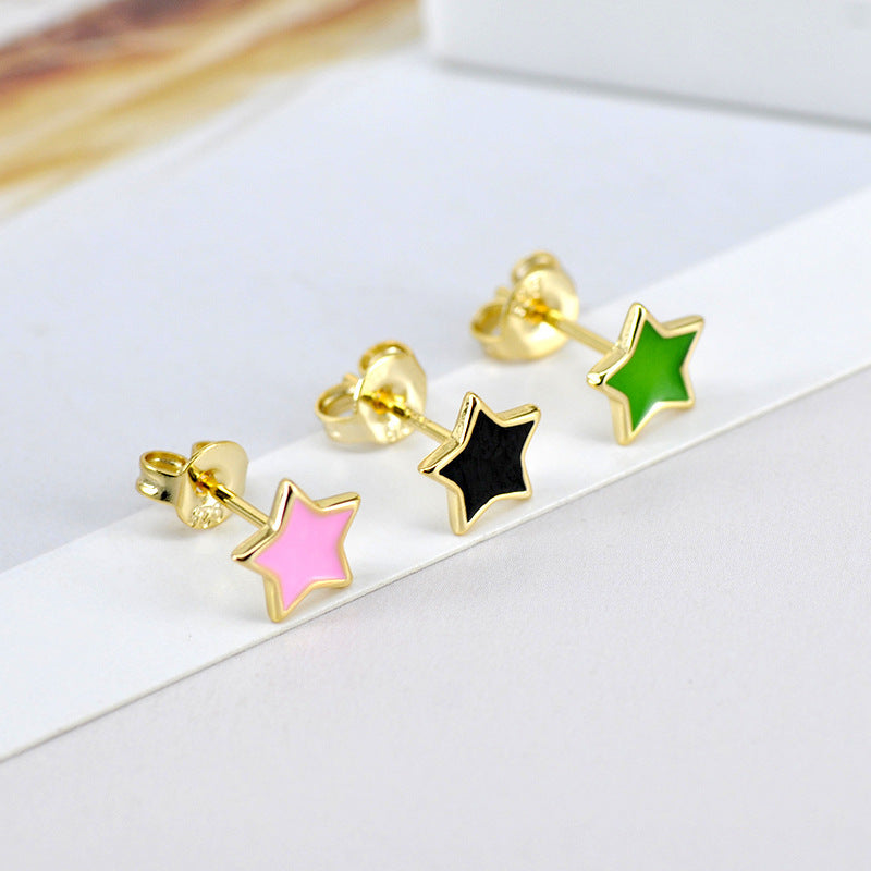 Sterling Silver Needle Multicolor Epoxy Star Stud Earrings Ins Simple And Compact-Jewearrings