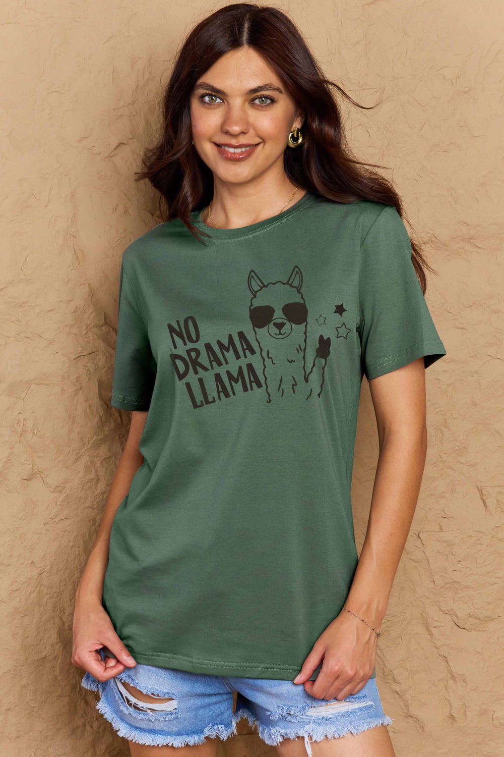 Simply Love Full Size NO DRAMA LLAMA Graphic Cotton Tee-Jewearrings