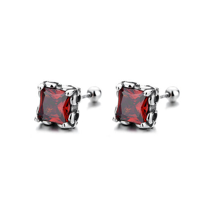 Women's Sterling Silver Square Colored Zircon Stud Earrings-Jewearrings