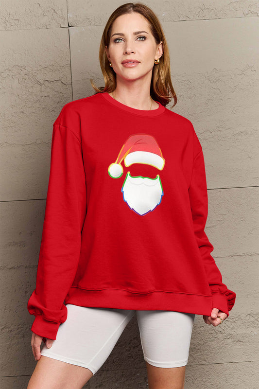 Simply Love Full Size Rainbow Santa Graphic Round Neck Sweatshirt-Jewearrings