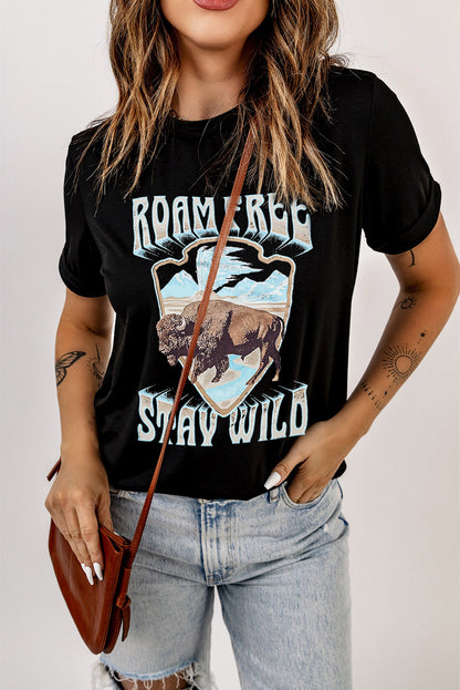 ROAM FREE STAY WILD Graphic Tee-Jewearrings