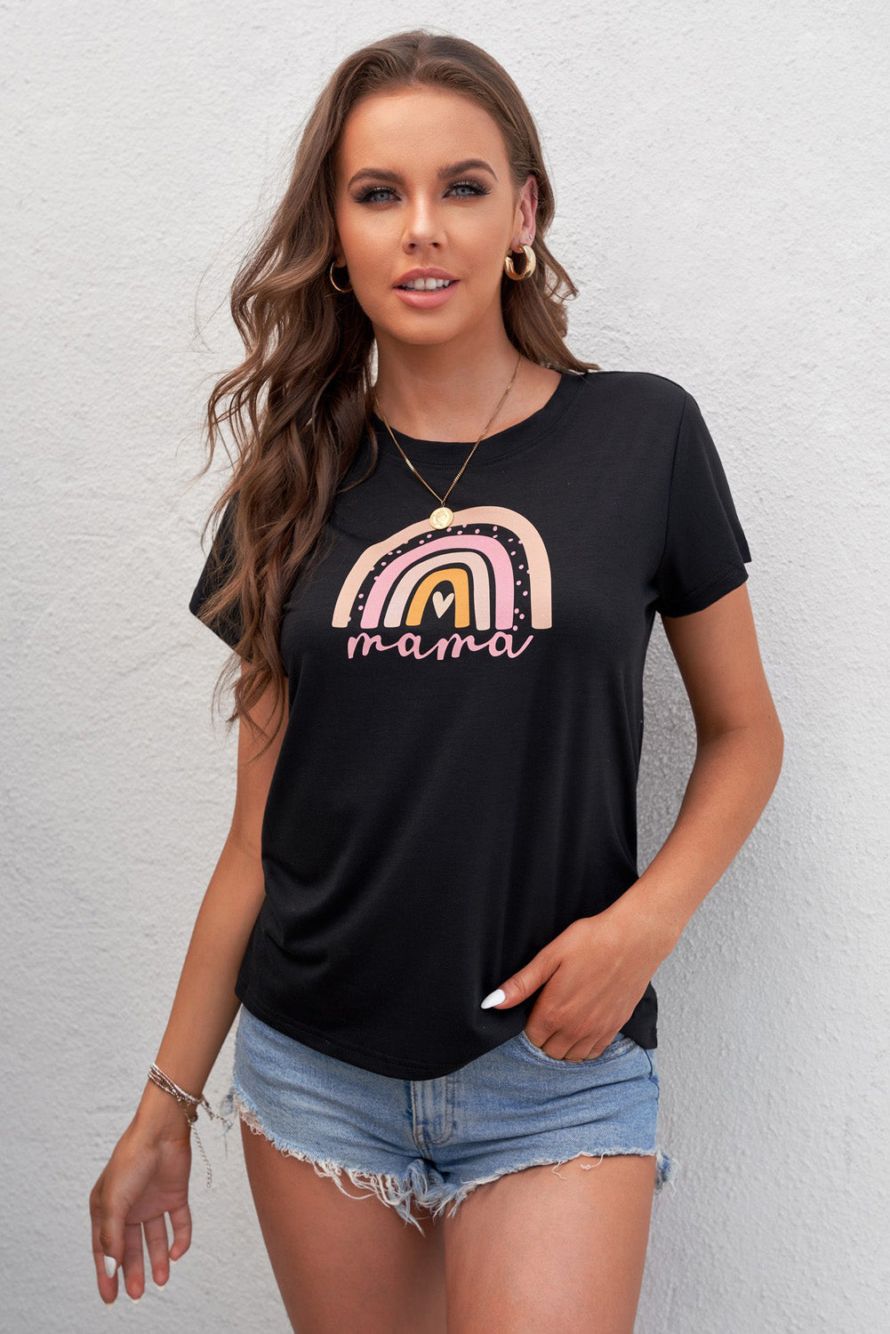 Women Graphic Round Neck Tee Shirt-Jewearrings