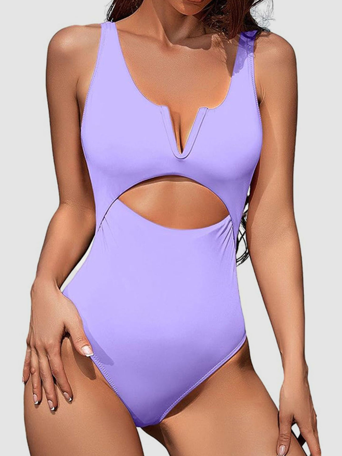 Cutout Notched Wide Strap One-Piece Swimwear-Jewearrings