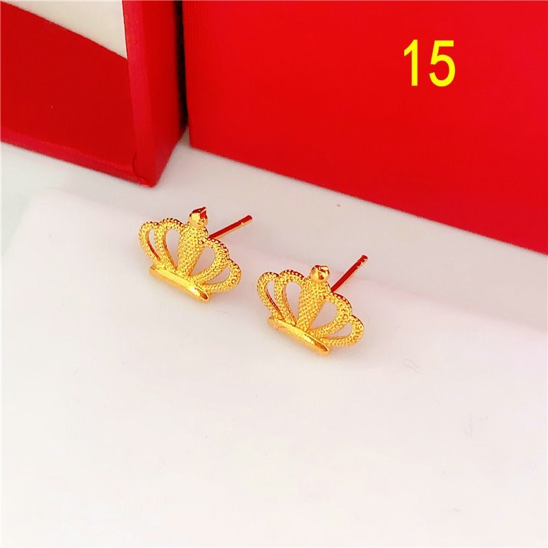 Variety Of Rose Flower Sand Gold Glossy Round Bead Earrings-Jewearrings