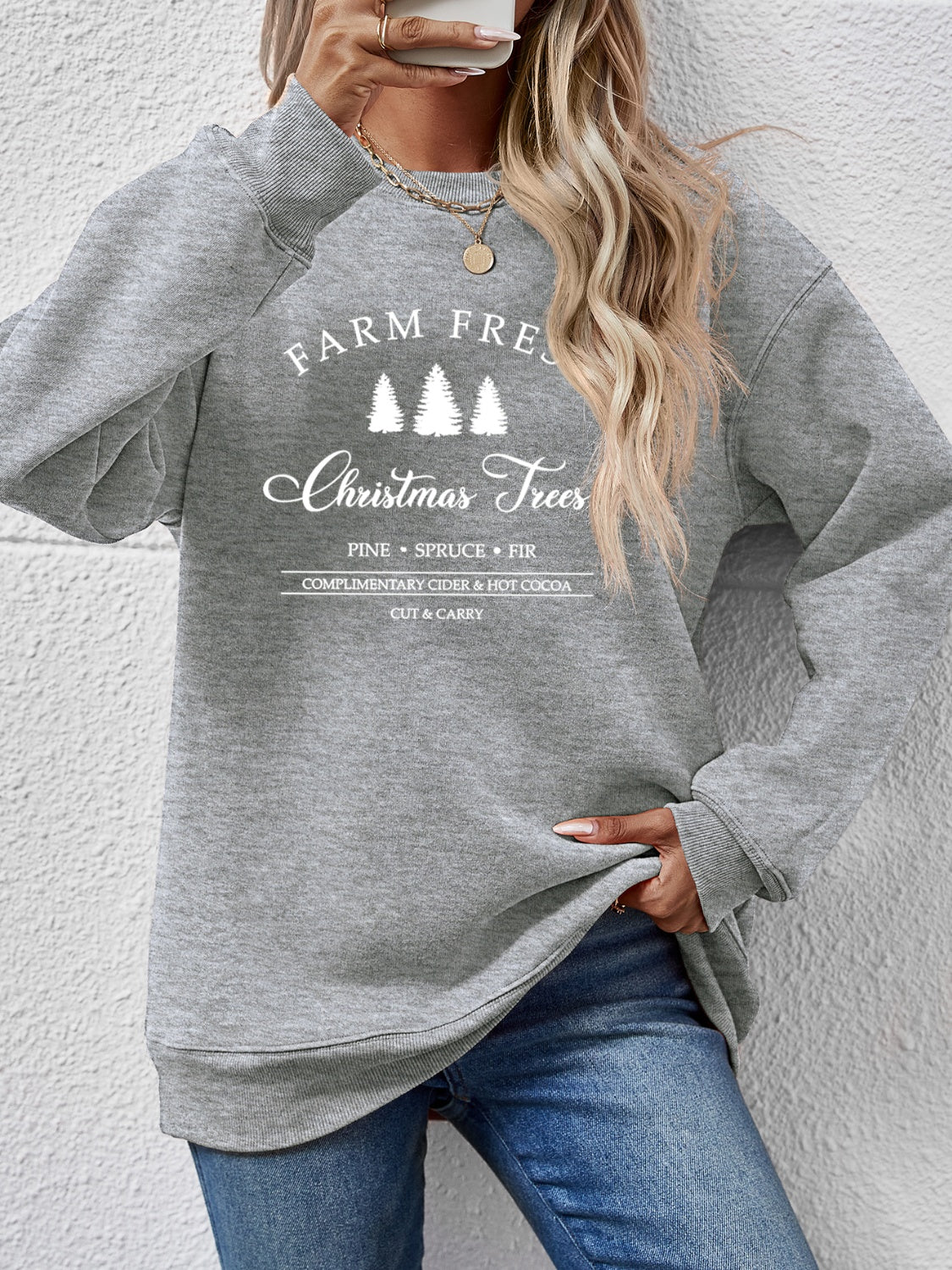 Graphic Round Neck Dropped Shoulder Sweatshirt-Jewearrings